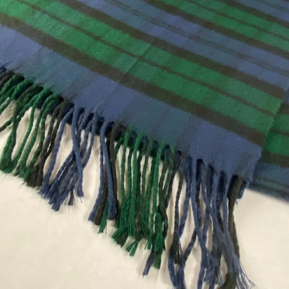 V.FRASS navy and green plaid cashmink scarf